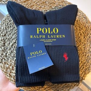 Black Polo Ralph Lauren 6-pack Classic Sport Socks Half Cushioned Sole Sz 6-12